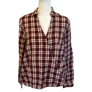 Madewell blouse. Size S. Cross front, 1 button closure. Burgundy. 100% c…